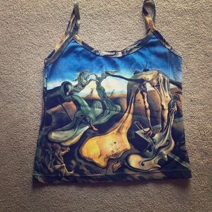 Salvador Dali melting clock printed art tank top